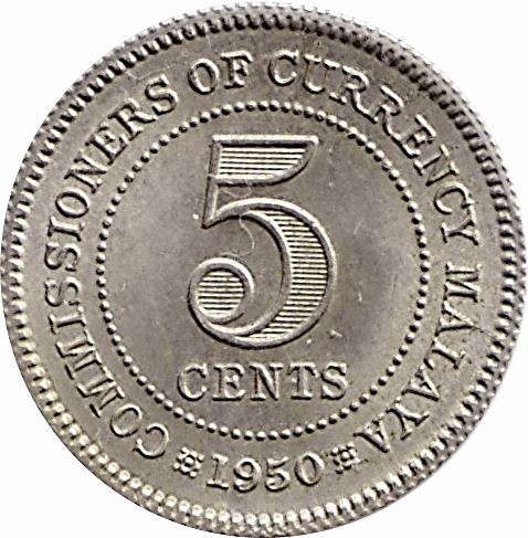 Malaya | 5 Cents Coin | George VI | Km:7 | 1948 - 1950