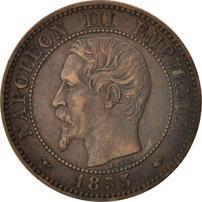 France | 2 Centimes Coin | Napoleon III | Eagle | Km:776 | 1853 - 1857