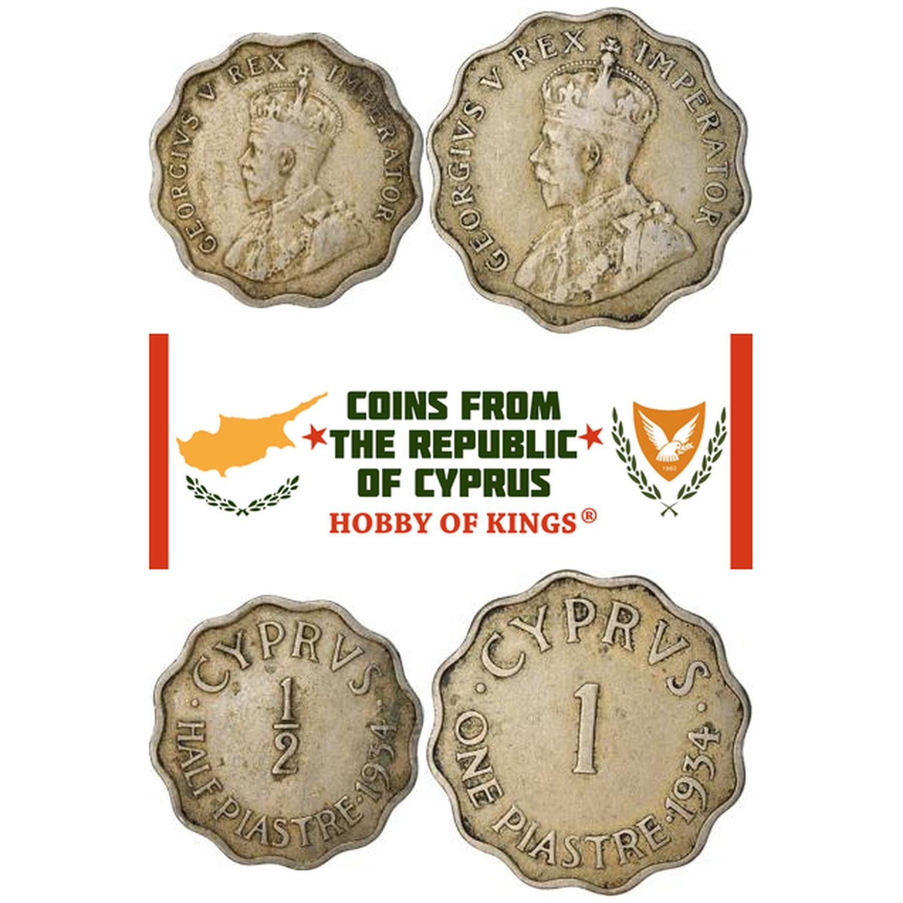 Chipre | Conjunto de 3 moedas | 1/4 1/2 1 Piastras | 1922 - 1931