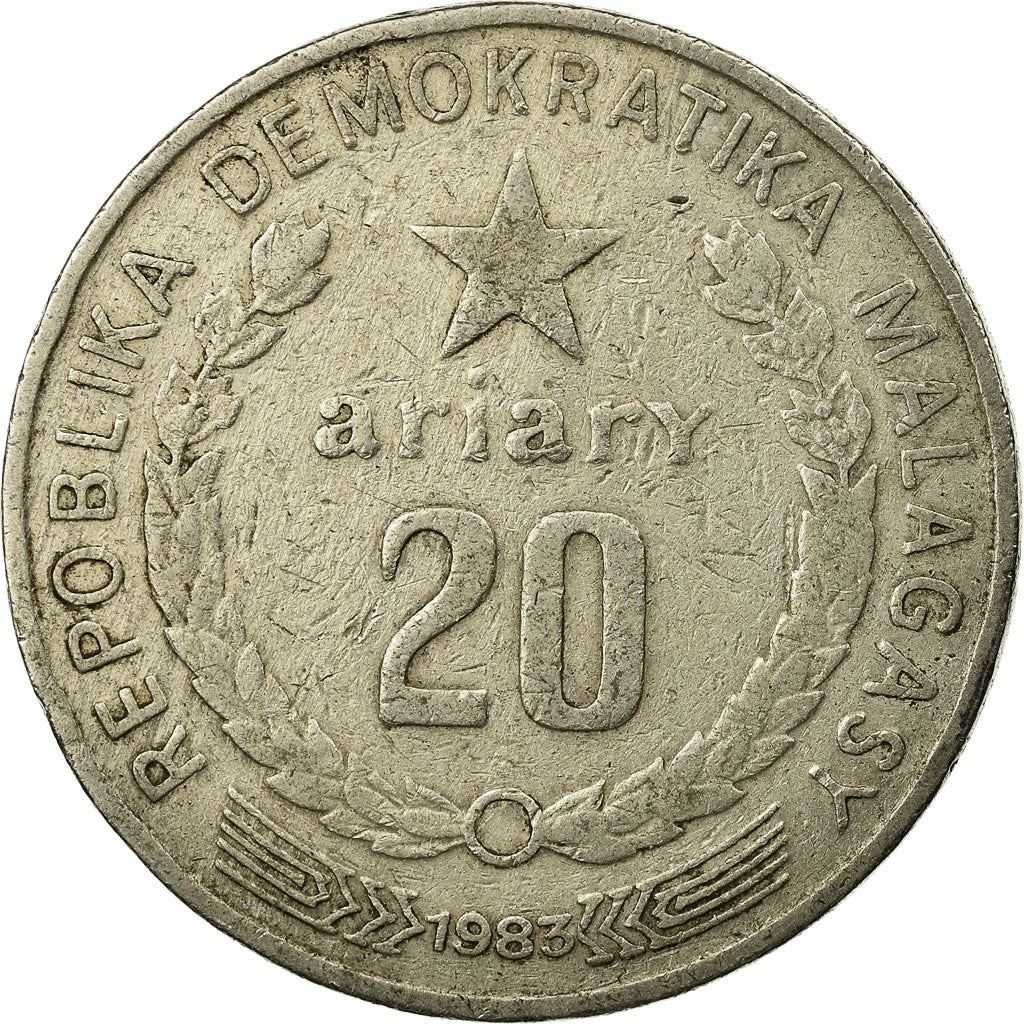 Madagaskaras | 20 Ariary moneta | Žvaigždė | Ūkininkas | Traktorius | Km:14B | 1983