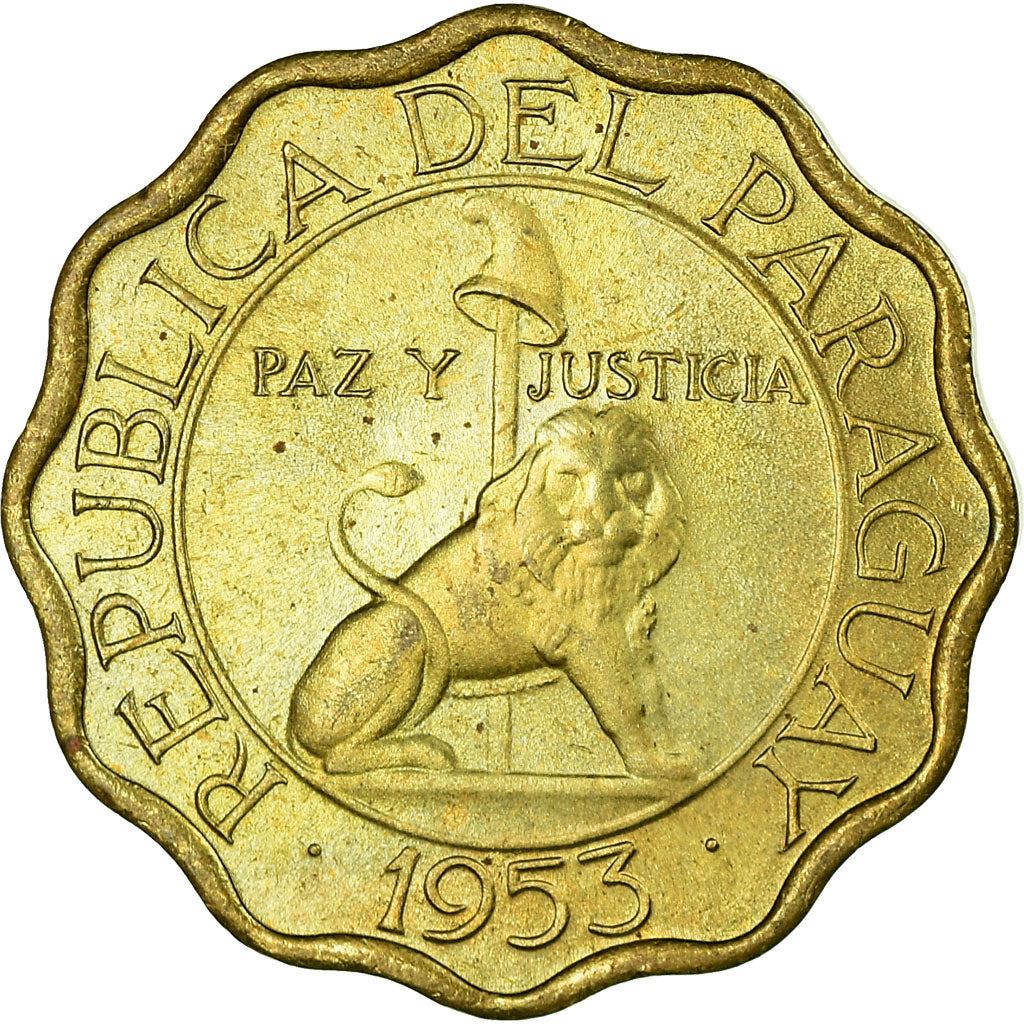Paraguay | 15 Centimos Coin | Nickel brass | Coat of Arms | Wreath | Cat or feline | Phrygian cap | KM:26 | 1953