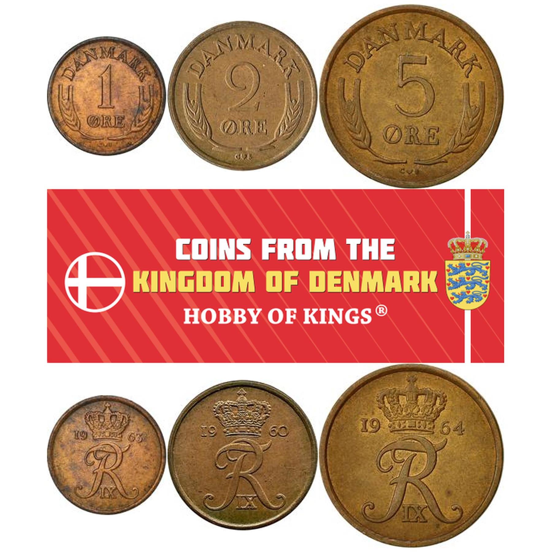 Denmark | 3 Coin Set | 1 2 5 Ore | 1960 - 1972