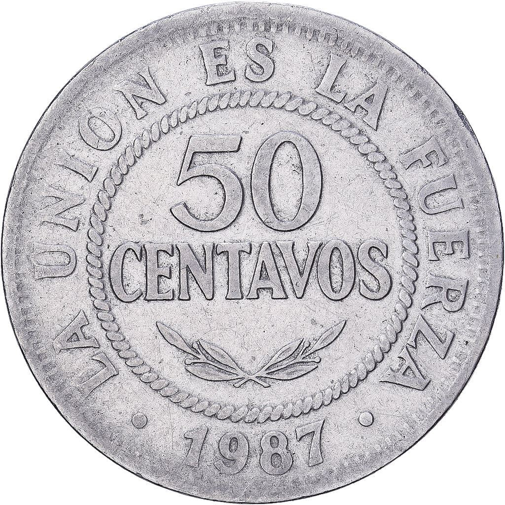 Bolivia | 50 Centavos Coin | Stainless steel | Coat of Arms | KM:204 | 1987-2008