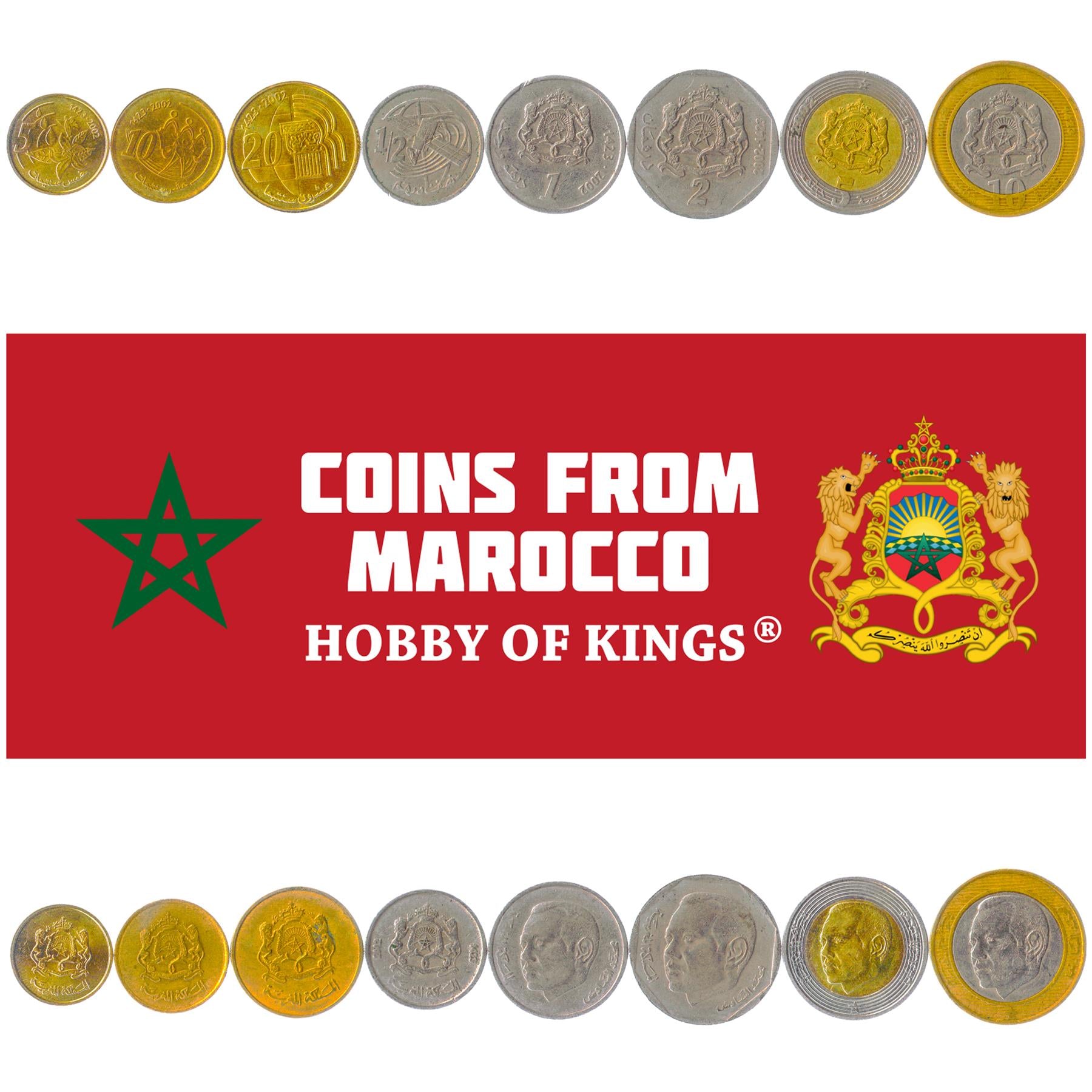 Set 8 Münzen Marokko 5 10 20 Santimat 1/2 1 2 5 10 Dirham 2002