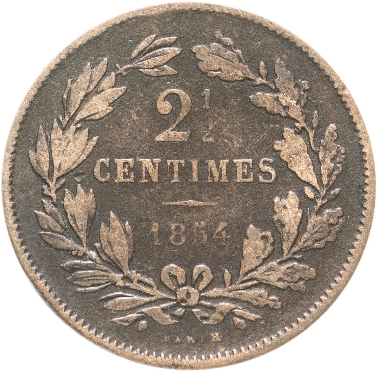 Luxembourg Coin Luxembourger 2.5 Centimes Coin | Willem III | Adolphe | Guillaume IV | KM21 | 1854 - 1908