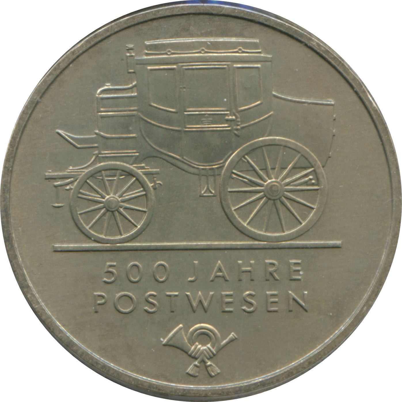 German Democratic Republic 5 Mark Coin | Horse | Carriage | Hunting Horn | Mail Services Emblem | KM134 | 1990
