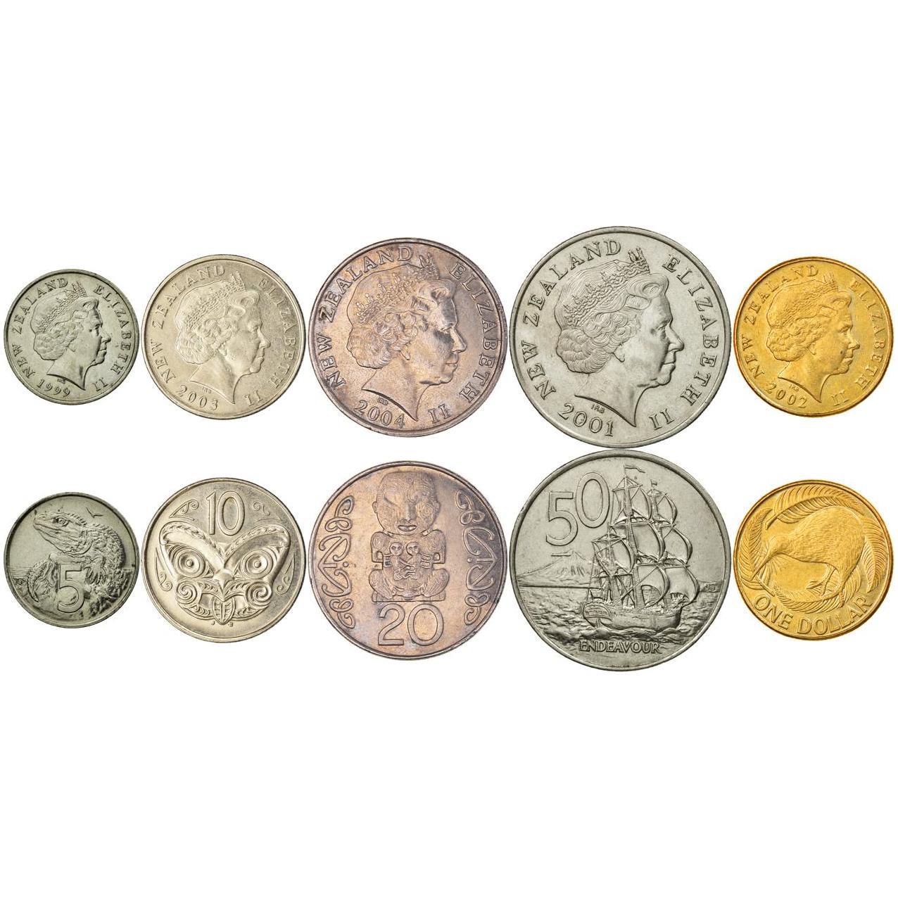 New Zealand | 5 Coin Set | 5 10 20 50 Cents 1 Dollar | 1999 - 2006