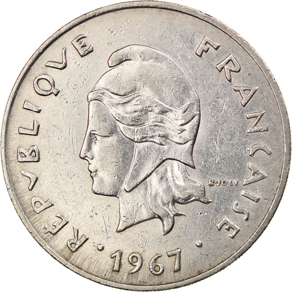 French Polynesia 50 Francs Coin | Marianne | Phrygian Cap | Moorea Harbor | KM7 | 1967