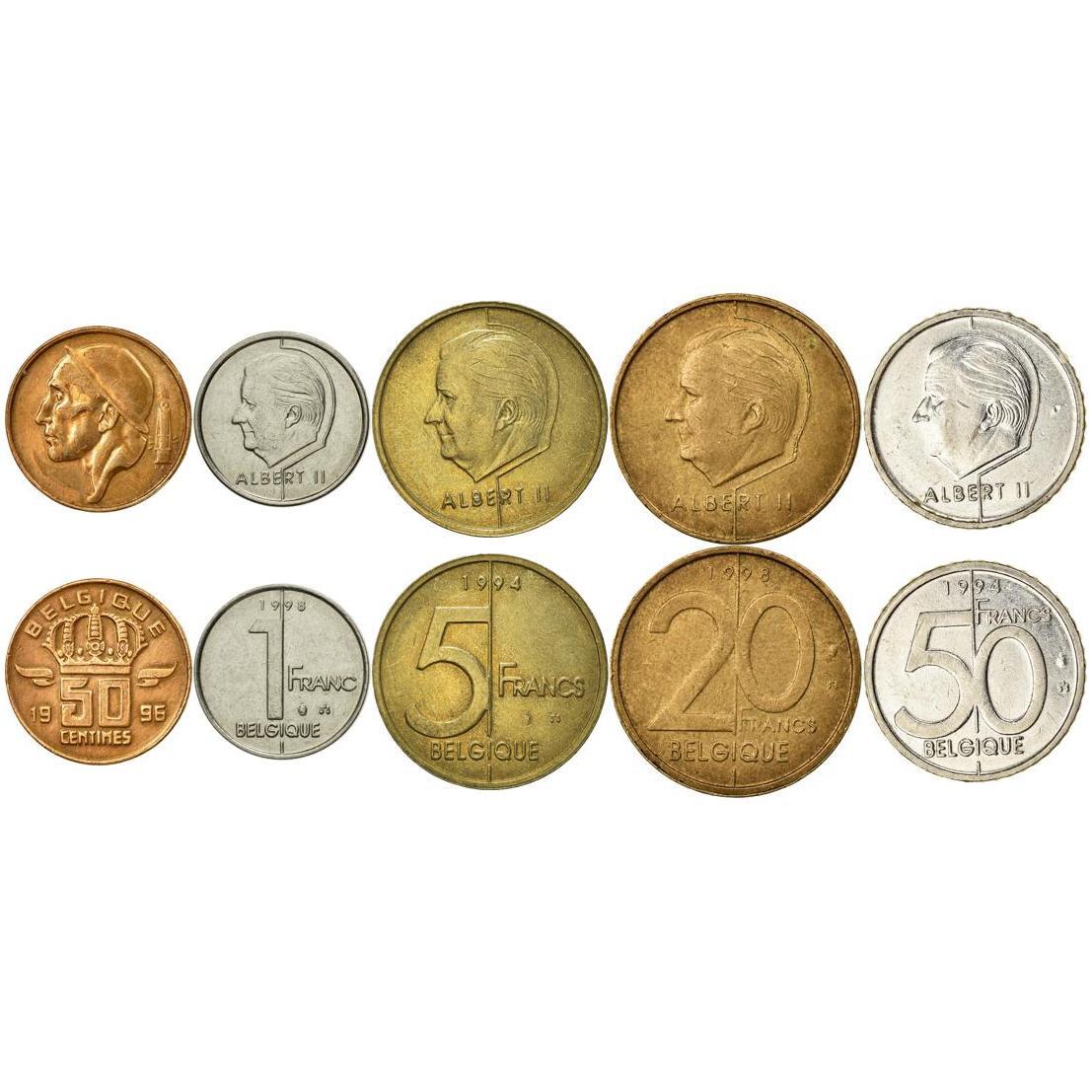 Belgian 5 Coin Set 50 Centimes 1 5 20 50 Francs | Olive branch | Lion | Star | Constitution | Ivy | Oak twig | 1994 - 2001