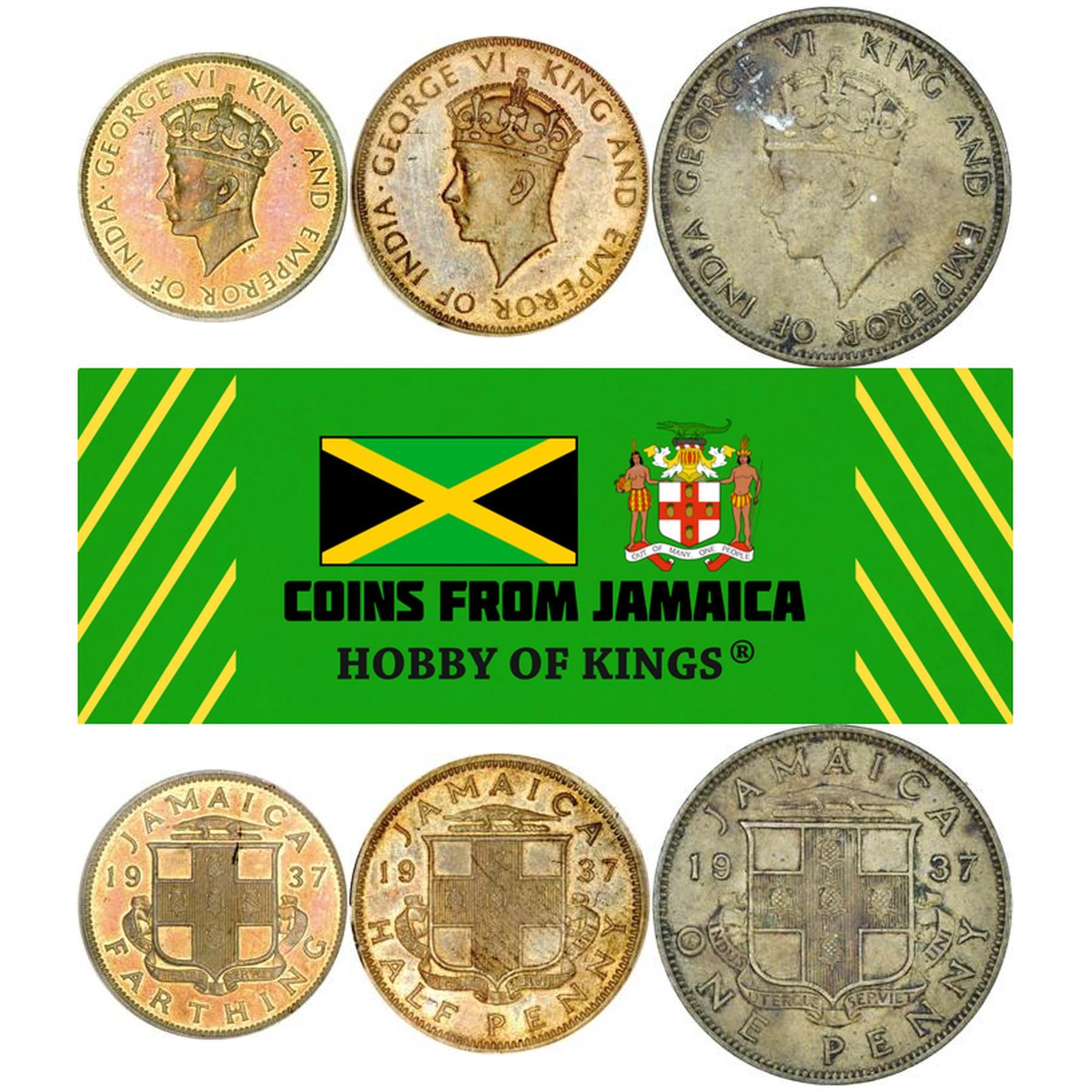 Ямайка | Набор из 3 монет | 1 Фартинг 1/2 1 Пенни | Король Георг VI | 1937