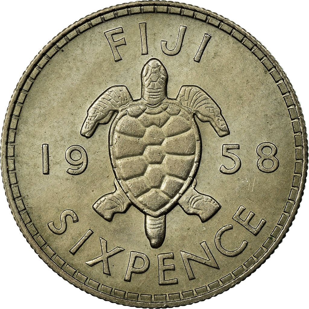 Fiji | 6 Pence Coin | Queen Elizabeth II | Sea Turtle | KM19 | 1953 - 1967