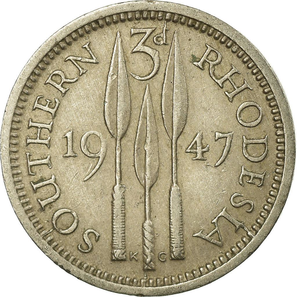 Southern Rhodesia | 3 Pence Coin | George VI | Spearheads | Km:16B | 1947