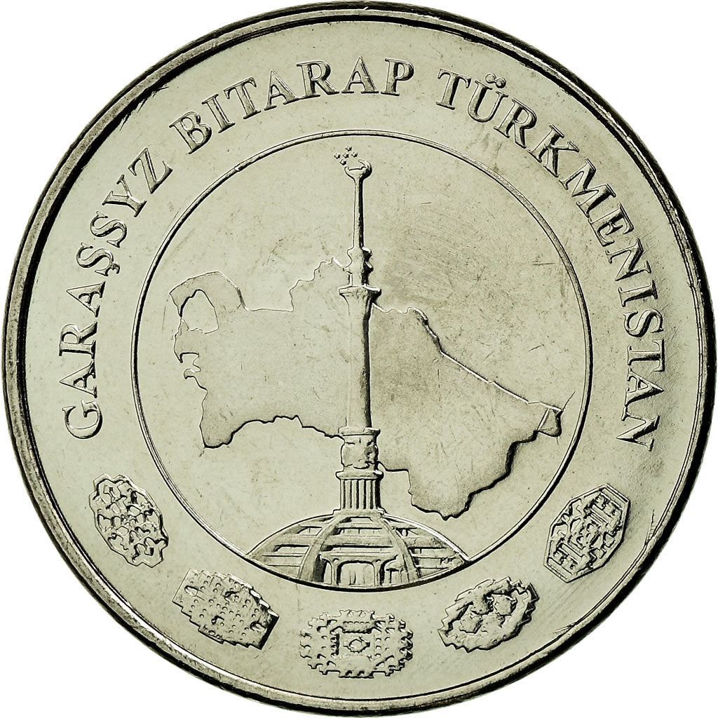 Turkmenistan | 5 Tenne Coin | Monument of Independence | Map of Turkmenistan | Km:97 | 2009