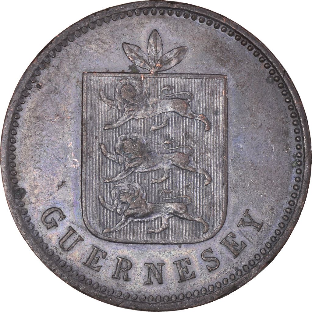 Guernsey 4 Doubles Coin | National arms | KM2 | 1830 - 1858