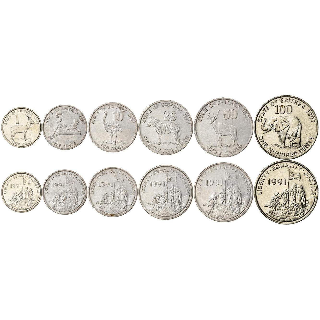 Eritrea | 6 Myntsett | 1 Cent 5 10 25 50 100 Cent | 1997