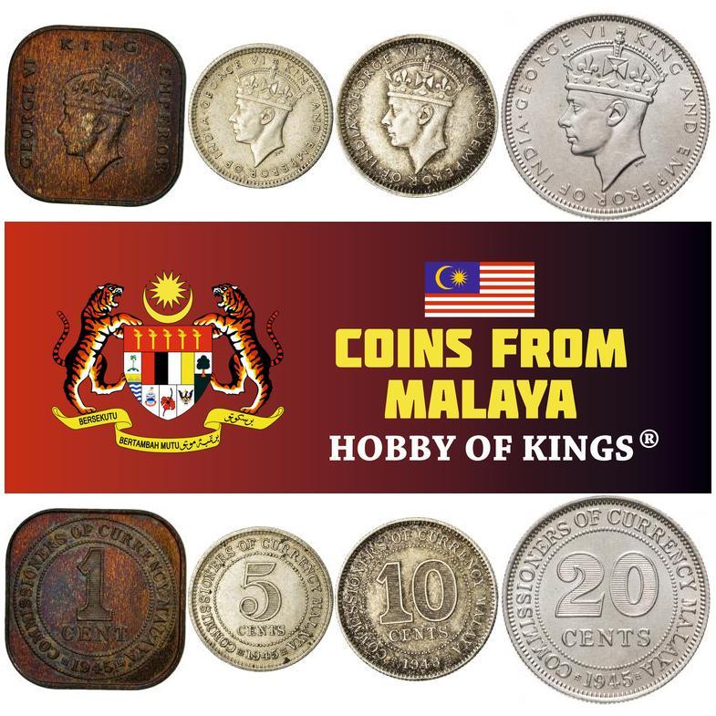 Malaya | 4 Coin Set | 1 Cent 5 10 20 Cents | 1943 - 1945