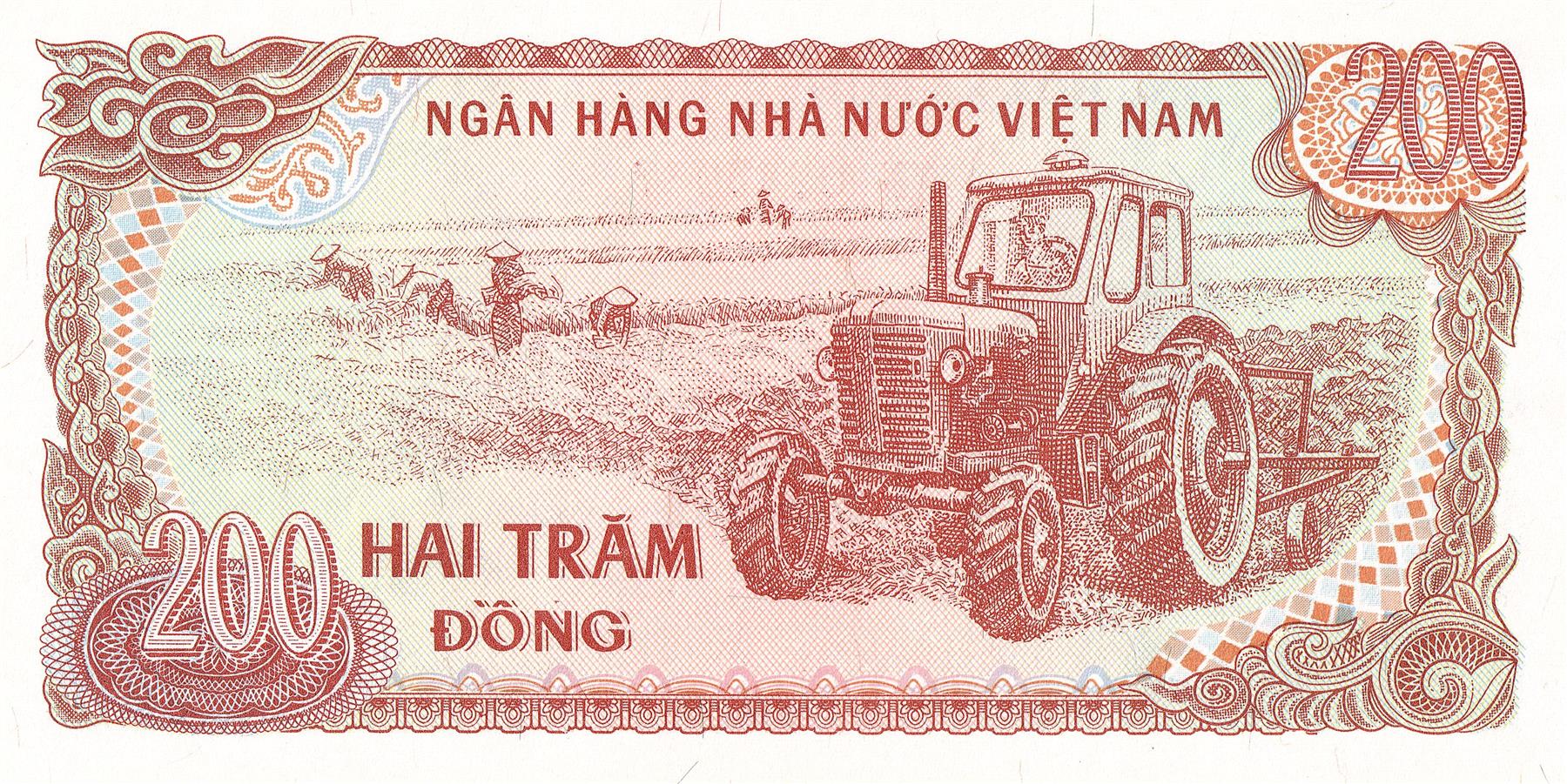Vietnam | 200 Dong Banknote | 1987 | Ho Chi Minh | Tractor | Field | Farmers