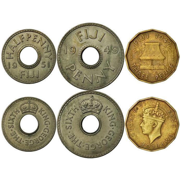 Fiji | 3 Coin Set | 1/2 1 Penny 3 Pence | 1947 - 1952