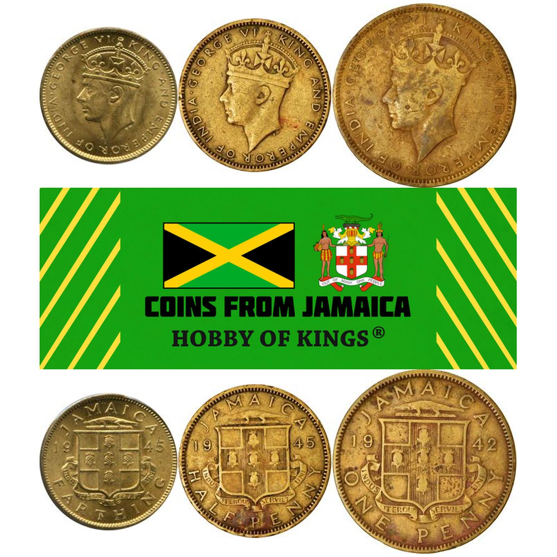 Ямайка | Набор из 3 монет | 1 Фартинг 1/2 1 Пенни | Король Георг VI | 1938 - 1947