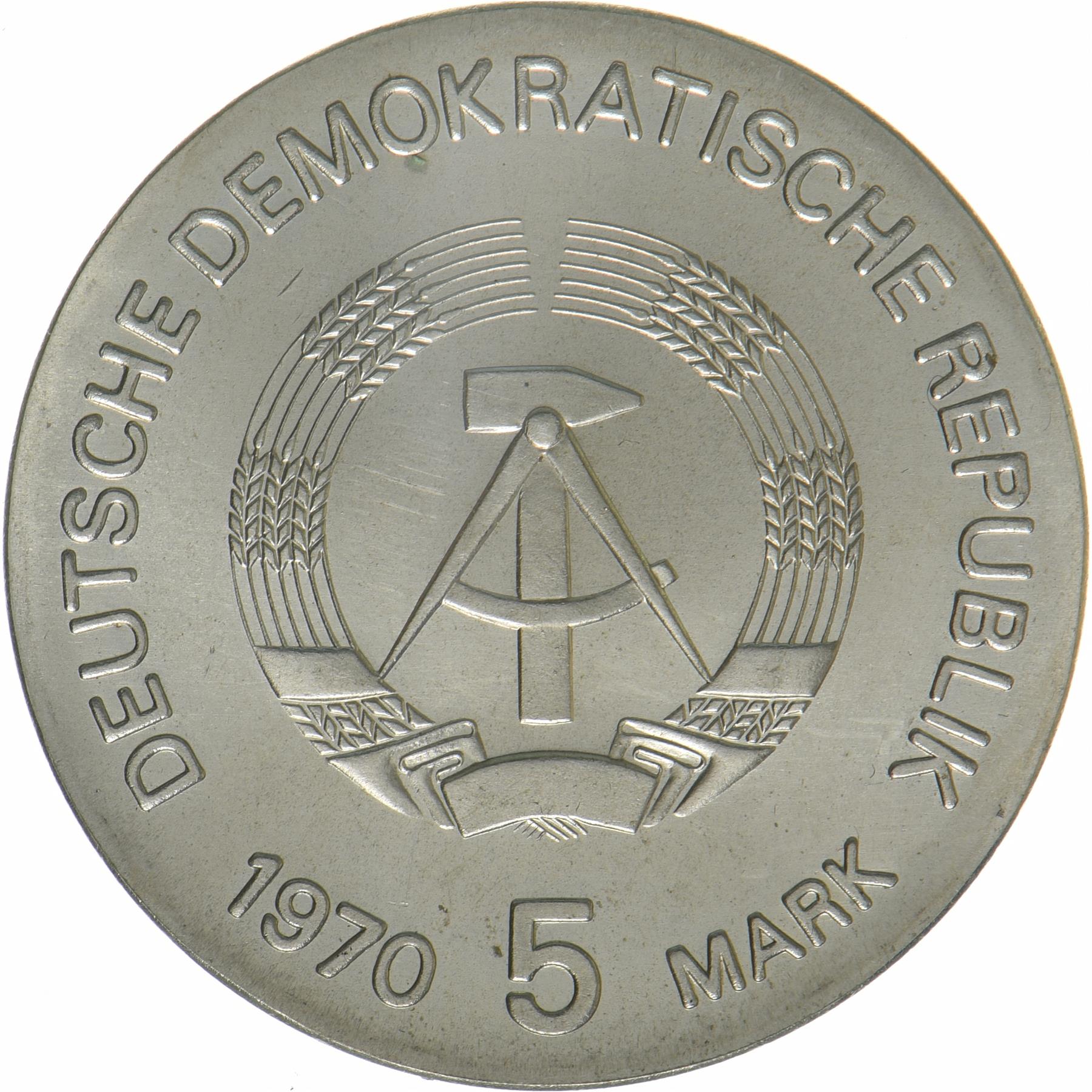 German Democratic Republic | 5 Mark Coin | Wilhelm C. Röntgen | KM:26 | 1970