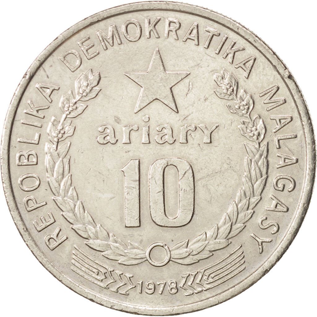Madagascar | 10 Ariary Coin | Star | Worker | Peat | Km:13 | 1978