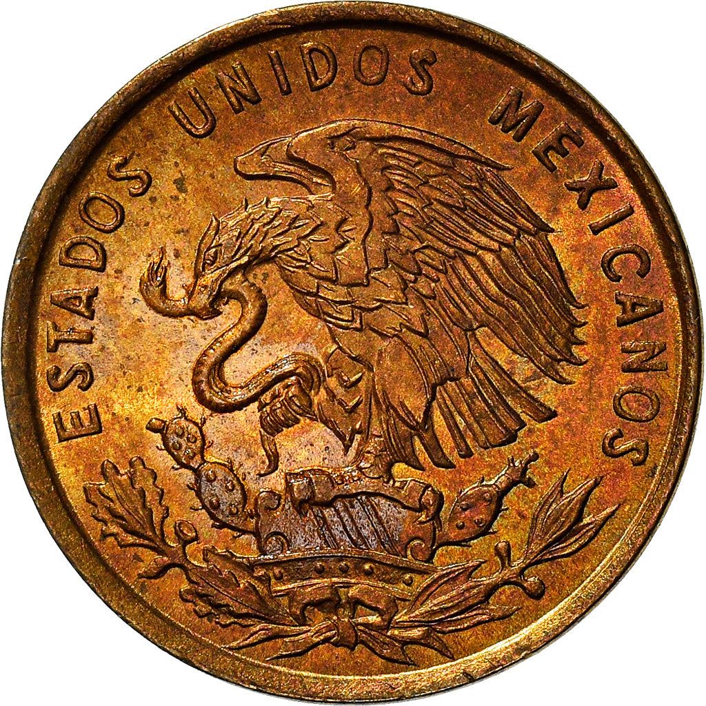 Mexico 1 Centavo Coin | National Mexico arms | Wheatear | KM417 | 1950 - 1969