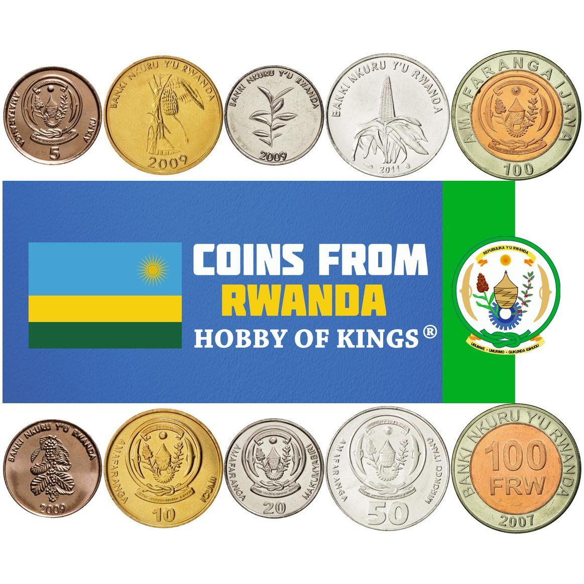 Rwanda | 5 Coin Set | 5 10 20 50 100 Amafaranga | 2007 - 2011