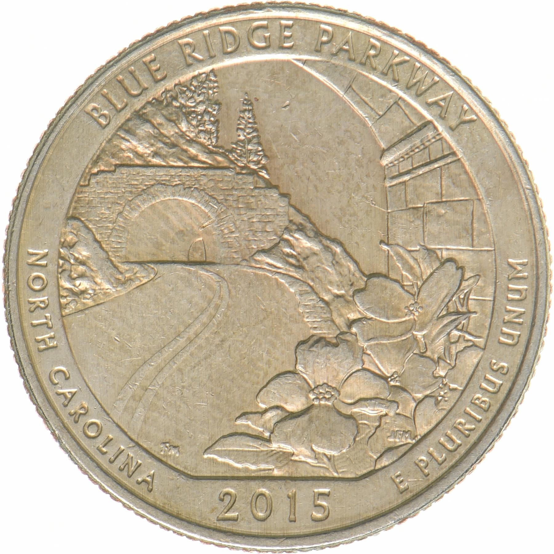 United States | 1/4 Dollar Coin | Blue Ridge Parkway | KM:599 | 2015