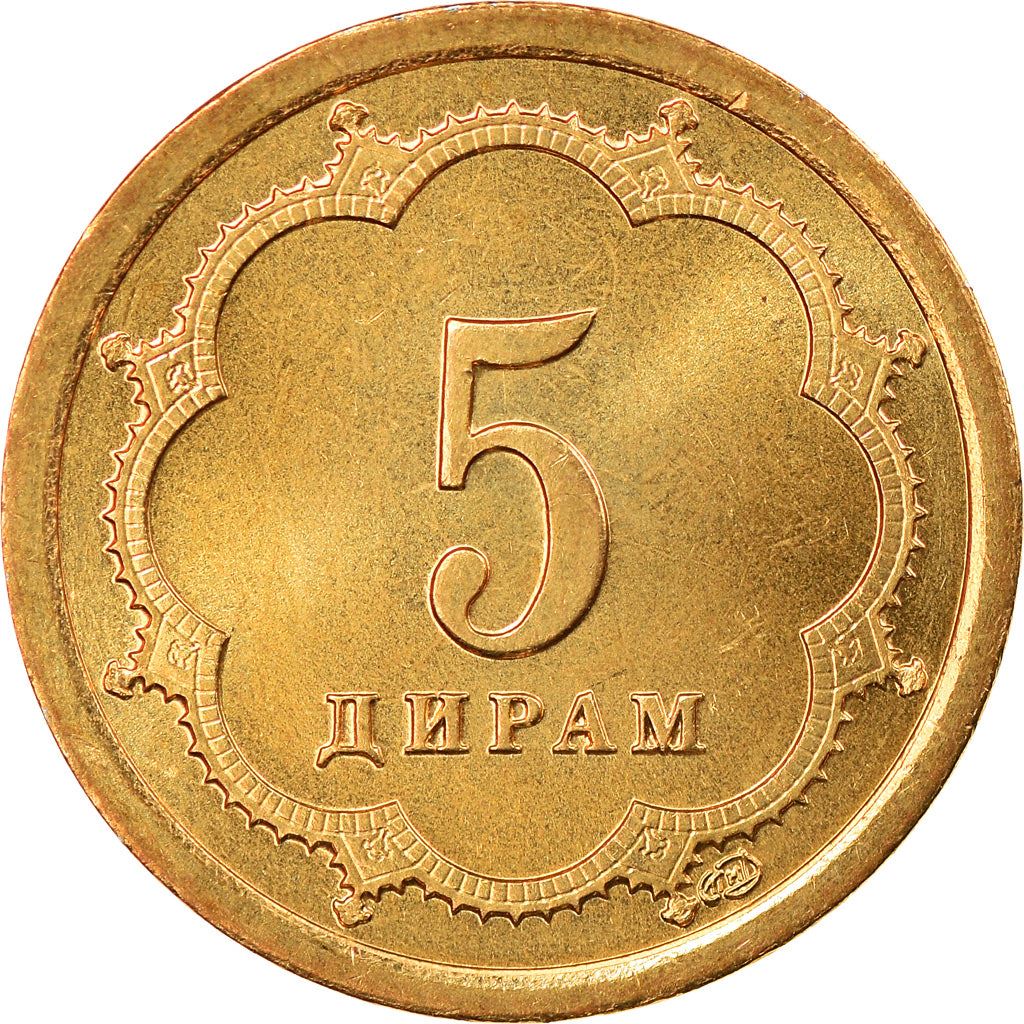 Tajikistan | 5 Diram Coin | Crown | Stars | Small Value | Km:2.1 | 2001
