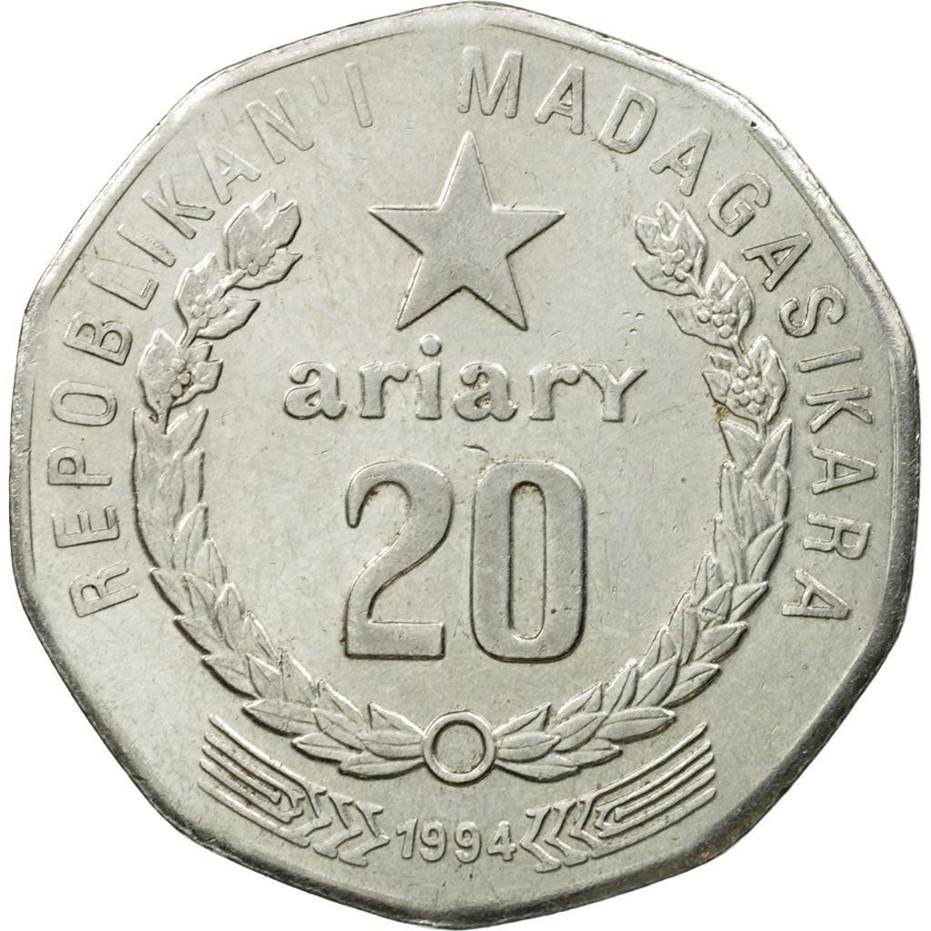 Madagascar | 20 Ariary Coin | Star | Tractor | Farmer | Km:24.1 | 1994