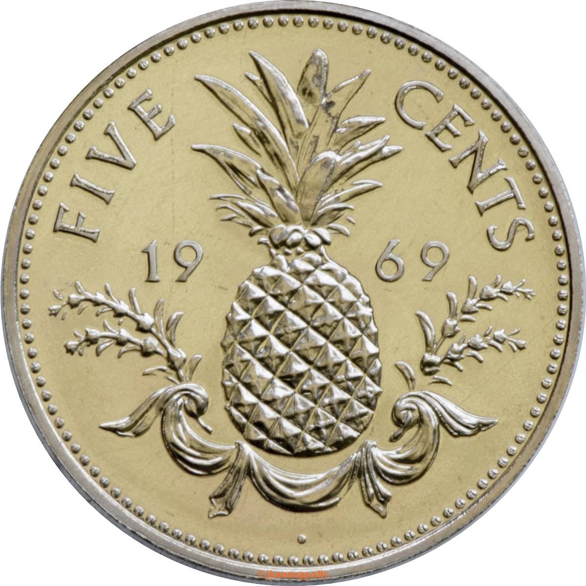 Bahamas | 5 Cents Coin | Queen Elizabeth II | Pineapple | KM3 | 1966 - 1970