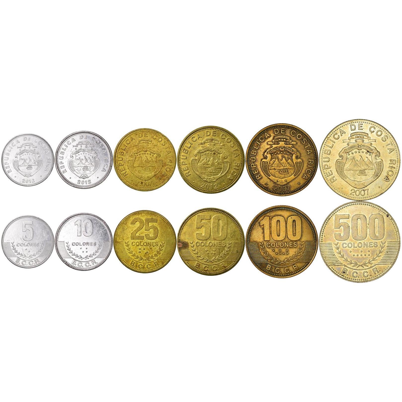 Costa Rica | 6 Coin Set | 5 10 25 50 100 500 Colones | 2005 - 2021