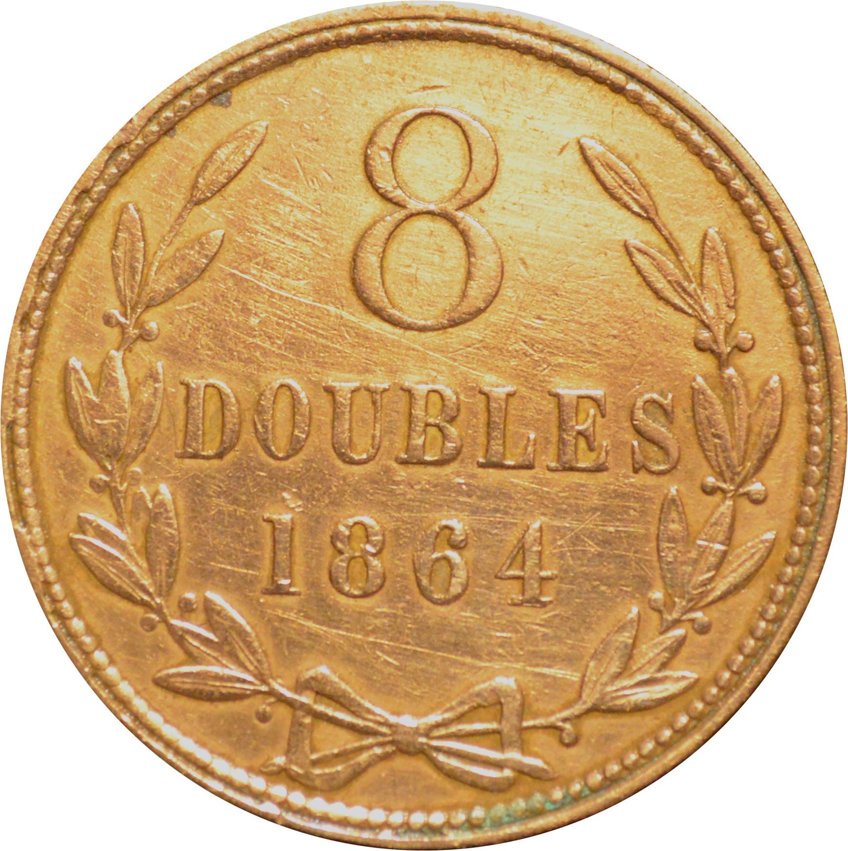 Guernsey 8 Doubles Coin | KM7 | 1864 - 1911