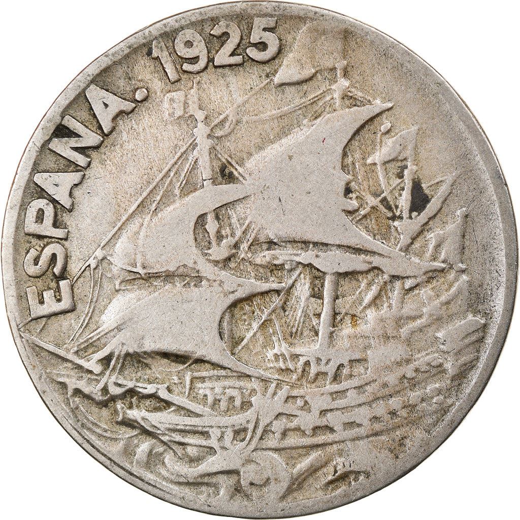Spagna | Moneta 25 Centimos | Nave caravella | Km:740 | 1925
