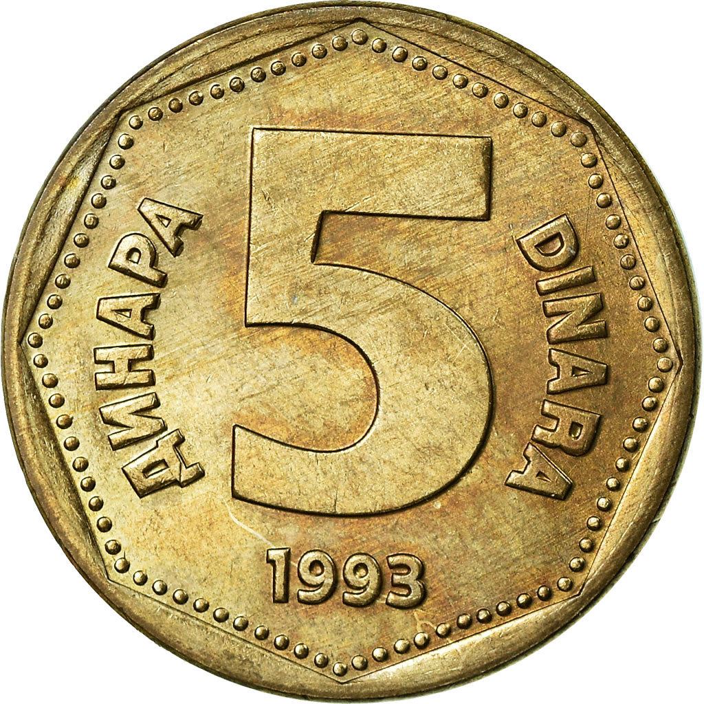 Yugoslavia | 5 Dinara Coin | Nickel Brass | Km:156 | 1993