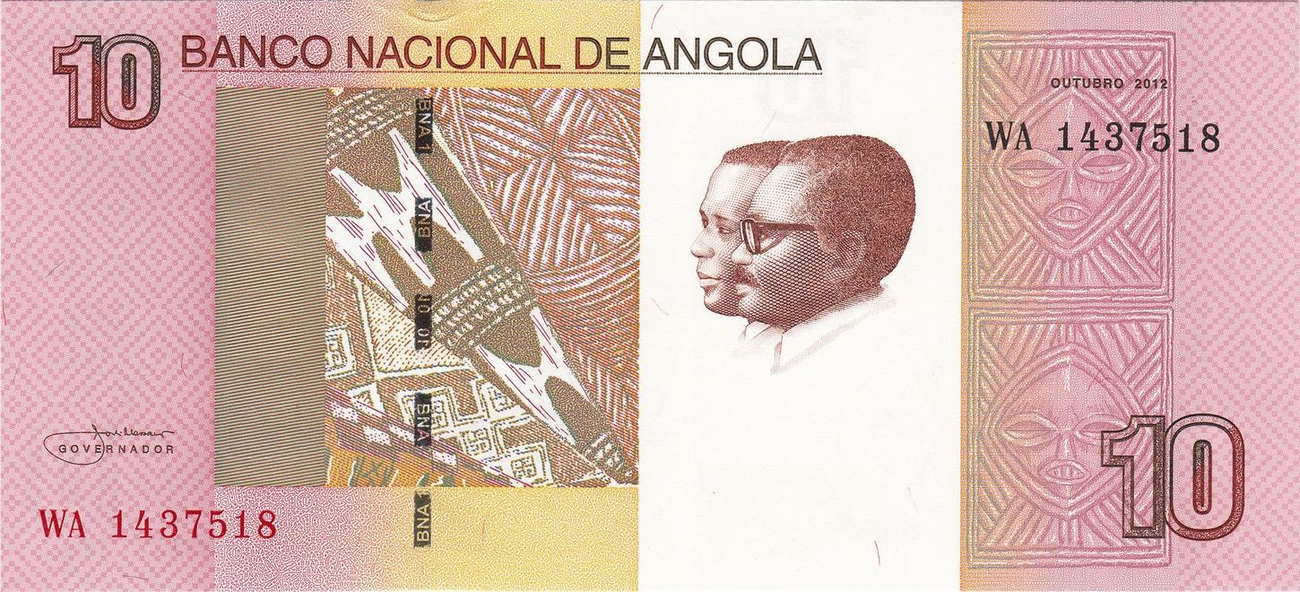 Angola | 10 Kwanzas Banknote | 2012 | José Eduardo dos Santos | António Agostinho Neto | Luena Waterfall