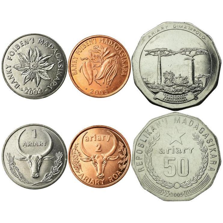 Madagascar | 3 Coin Set | 1 2 50 Ariary | 2003 - 2005