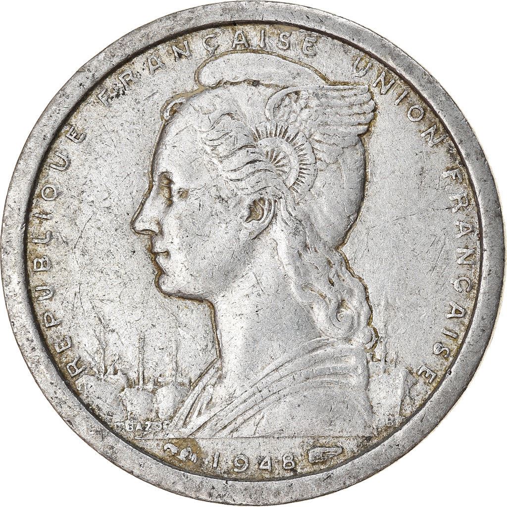Madagaskaras | 1 Franko moneta | Marijana | Zebuas | Km:3 | 1948 - 1958