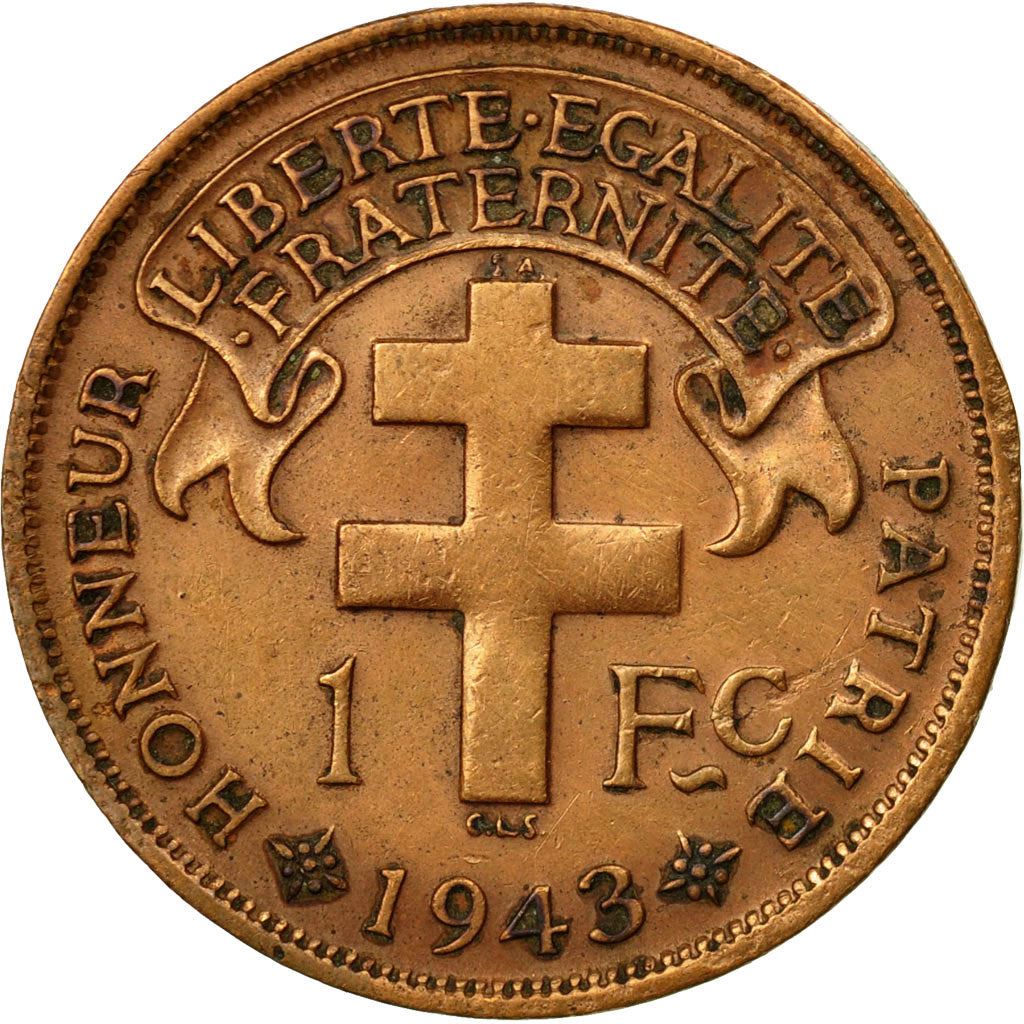 Madagascar | 1 Franc Coin | Rooster | Lorraine Cross | Km:2 | 1943