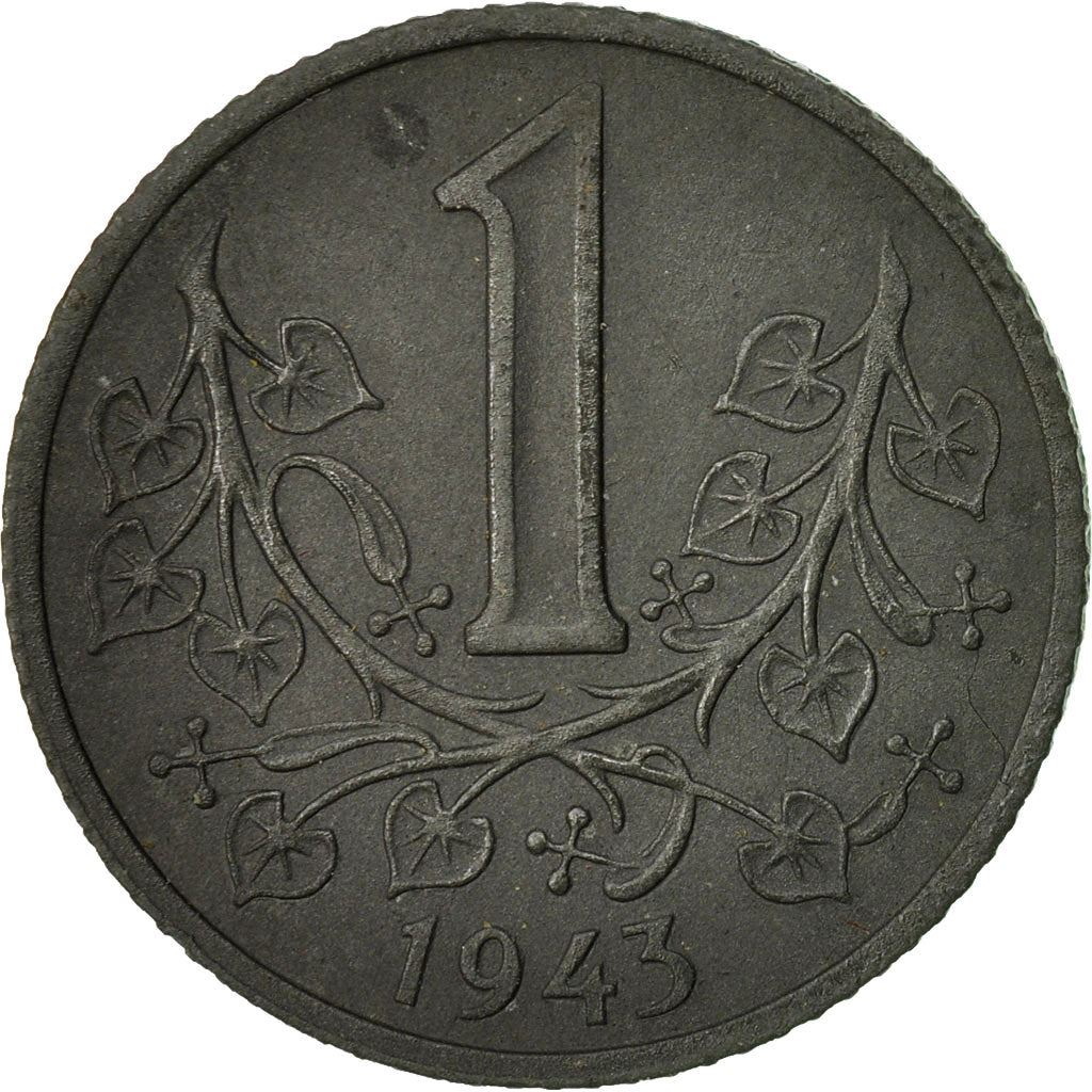 Bohemia and Moravia 1 Koruna Coin | Lion | Linden Branch | 1941 - 1944