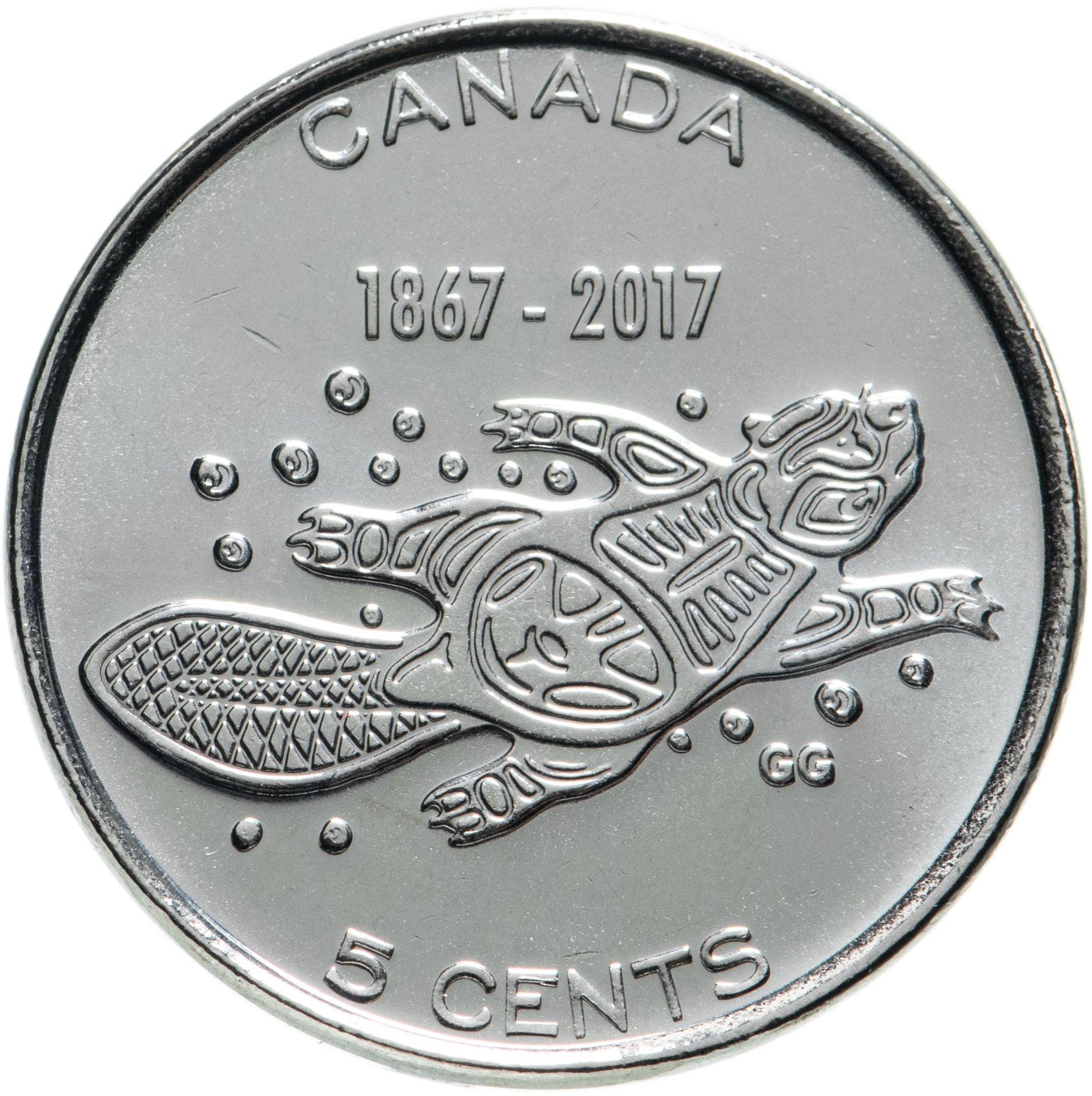 Canada | 5 cent mønt | Algonkisk bæver | Nikkeleret stål | KM:2291 | 2017