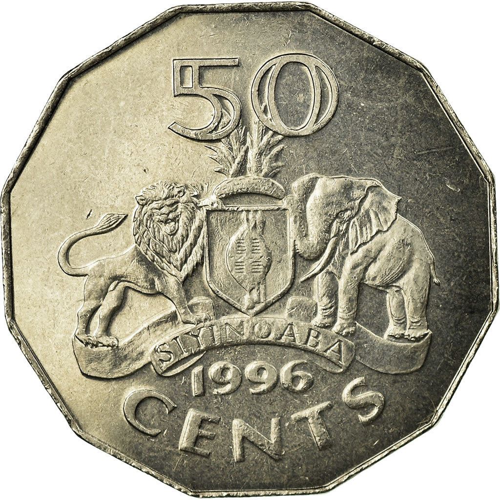 Kingdom of Swaziland | 50 Cents Coin | King Mswati III | Lion | Elephant | Km:52 | 1996 - 2007