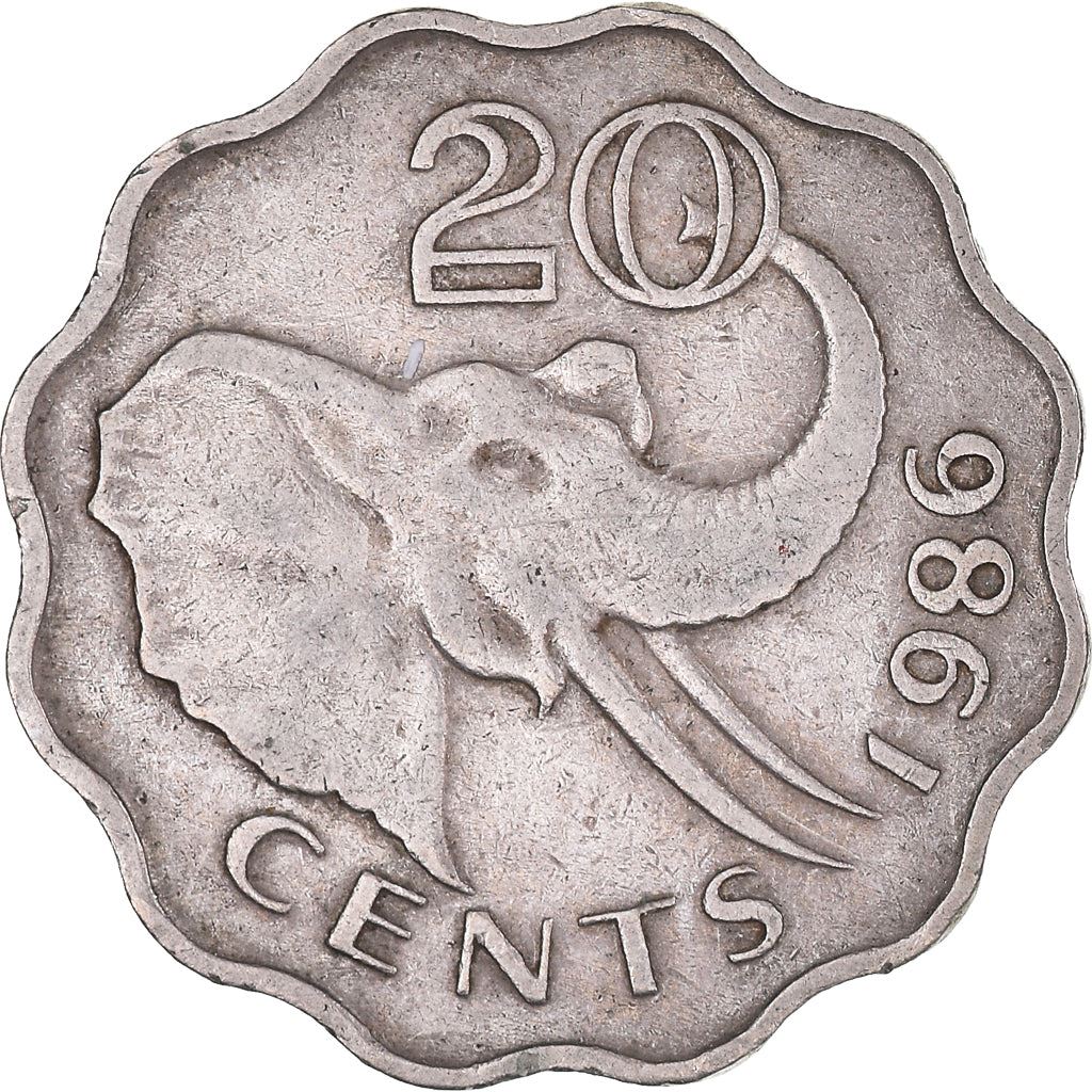 Svazilando Karalystė | 20 centų moneta | Karalius Msvati III | Dramblys | Km:42 | 1986