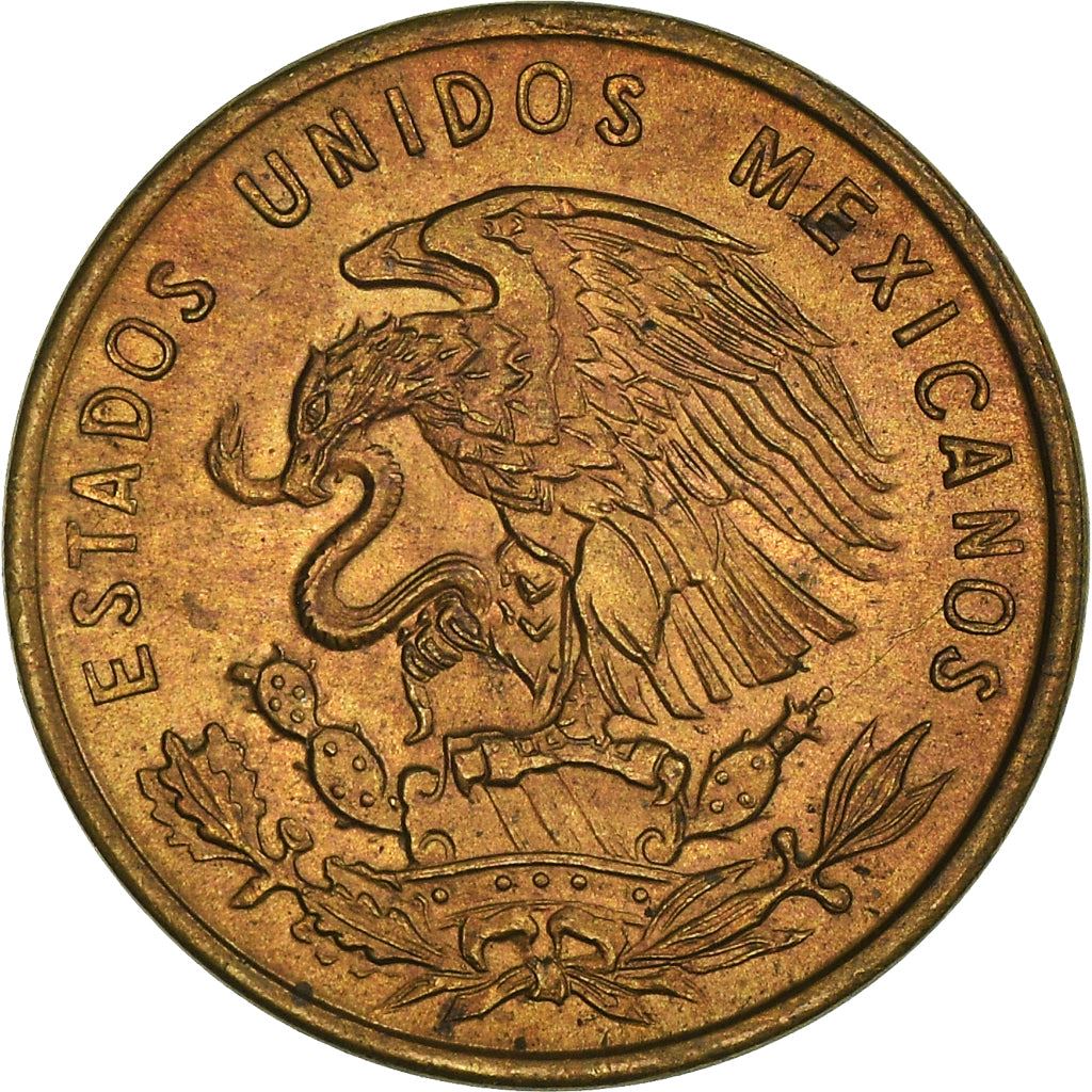 Mexico 1 Centavo Coin | National Mexico arms | Wheatear | KM417 | 1950 - 1969