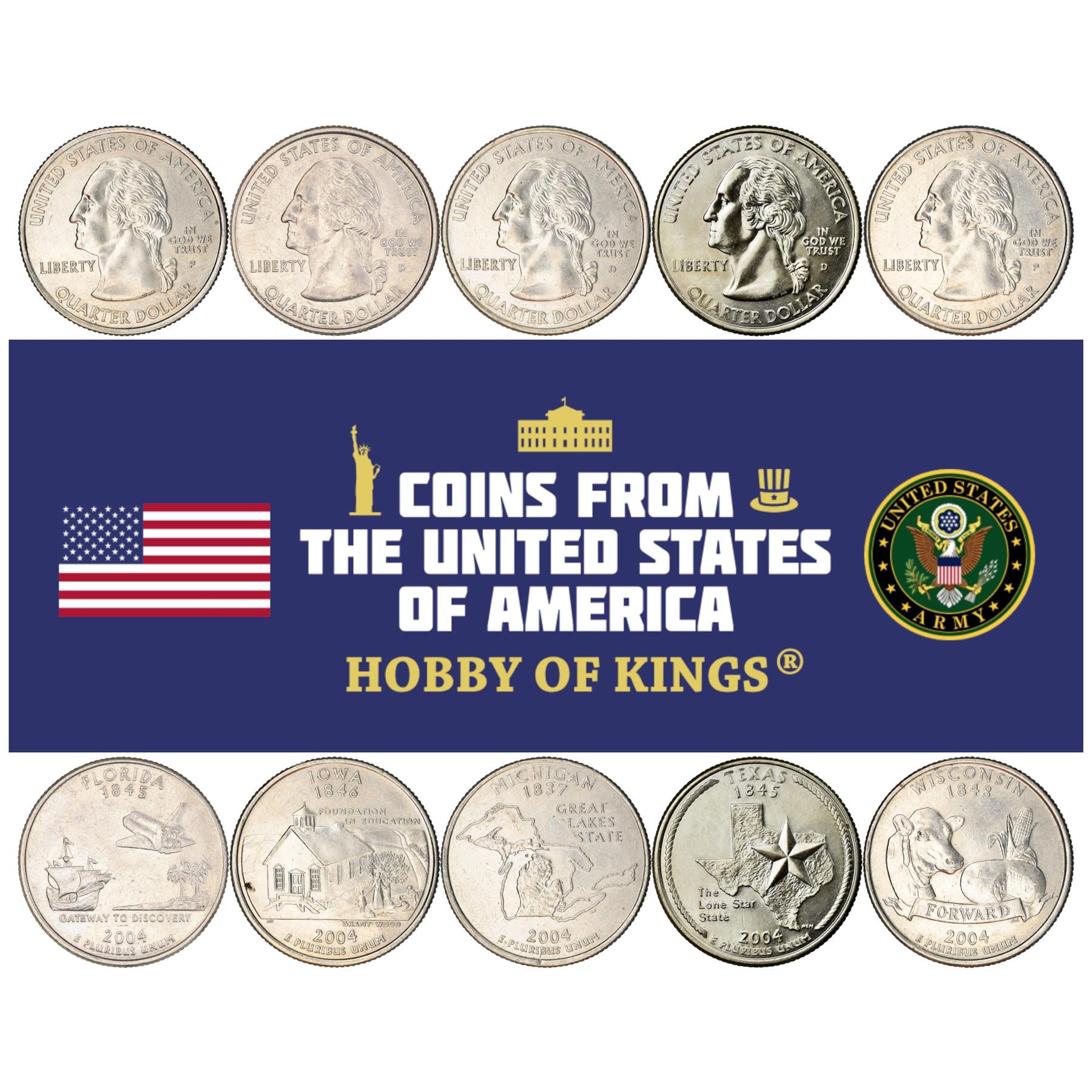 United States | 5 Coin Set | 1/4 Dollar | 2004