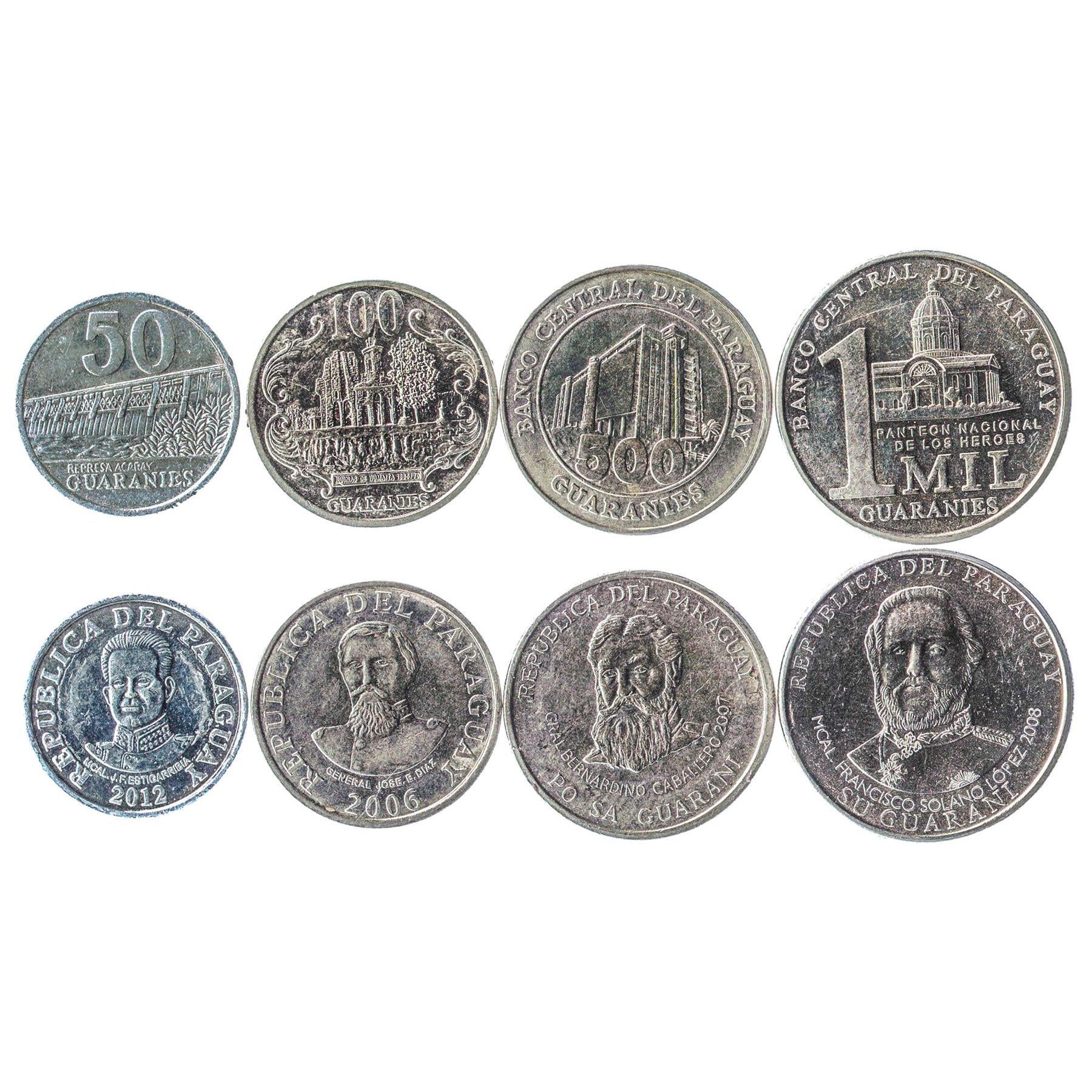 Paraguay | 4 Coin Set | 50 100 500 1000 Guaranies | 2006 - 2022