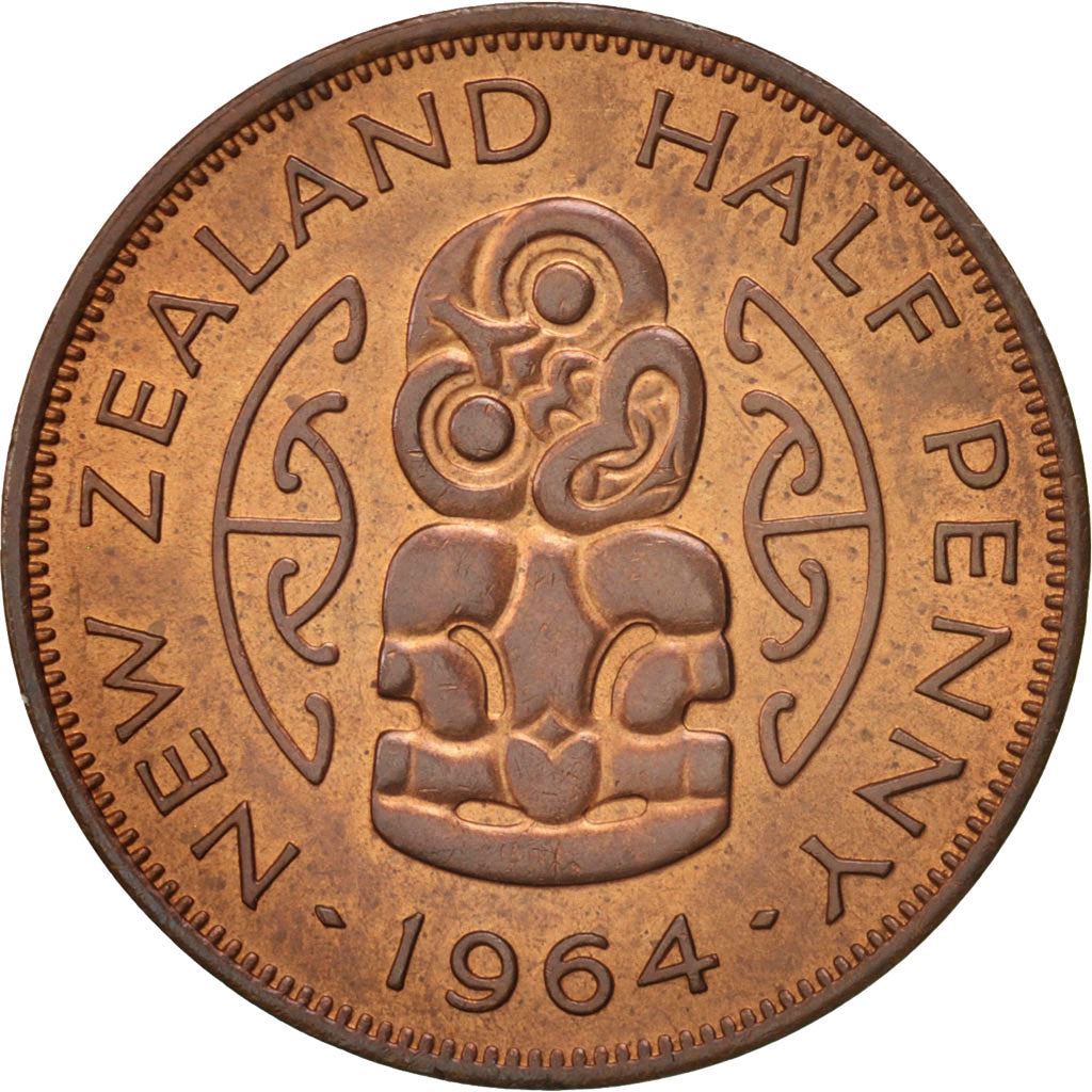 New Zealand | 1/2 Penny Coin | Elizabeth II | Hei-Tiki | Maori Pendant | Km:23.1 | 1953 - 1965