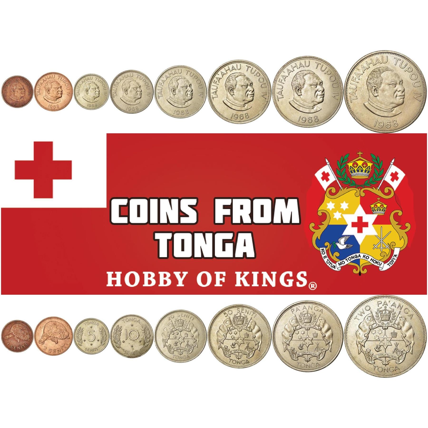 Tonga | Set di 8 monete | 1 2 5 10 20 50 Seniti 1 2 Pa'Anga | 1968 - 1974