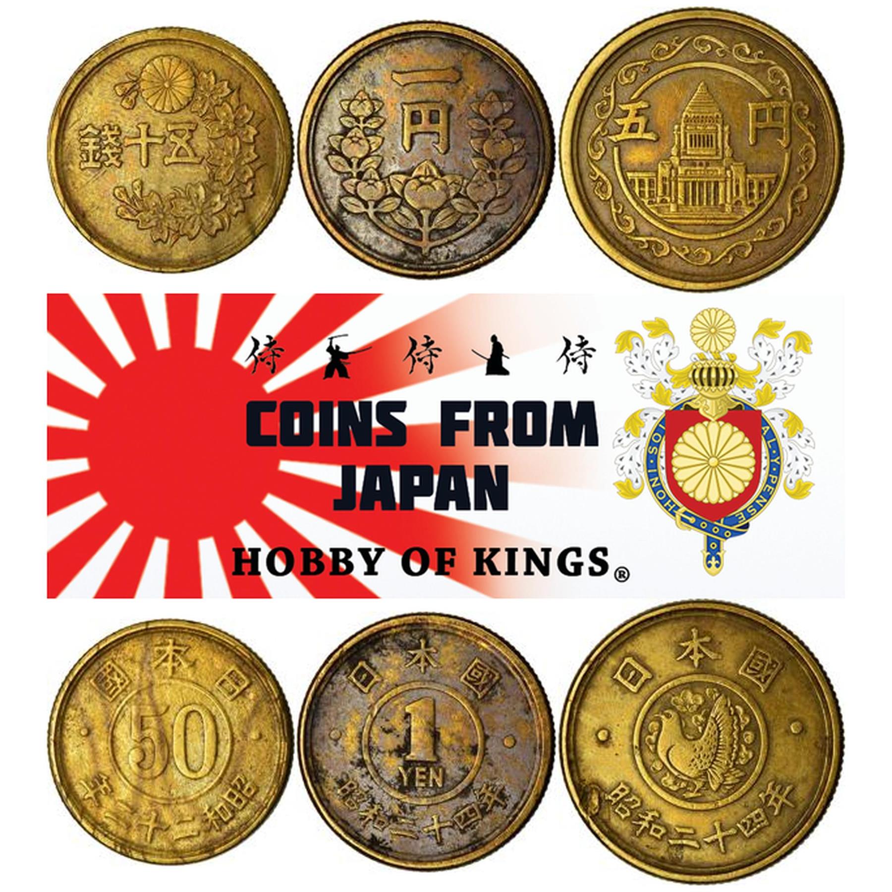 Japan | 3 Coin Set | 50 Sen 1 5 Yen | 1947 - 1950