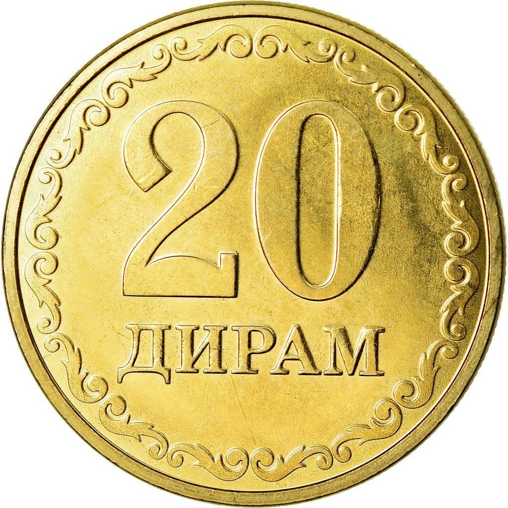 Tajikistan | 20 Diram Coin | Sunrise | Wheat | Cotton | Km:54 | 2019 - 2023